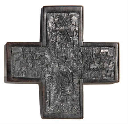 POMODORO ARNALDO Croce 1960 piombo su croce di legno cm. 35 X 35 X 51...
