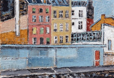 TAMBURI ORFEO Il muro azzurro 1968 olio su tela applicata su cartone cm. 29 X...