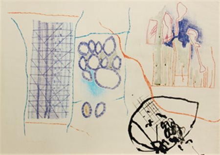 POMODORO GIO' Senza titolo tempera e pastelli a cera su cartoncino applicato...