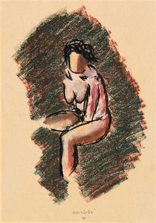 MORLOTTI ENNIO Nudo anni 80 pastelli a cera su cartoncino cm. 46 X 32 Firma...
