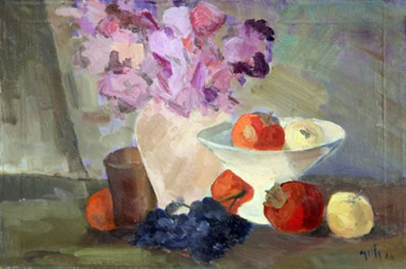 MELLI ROBERTO Natura morta 1946 olio su tela cm. 40 X 60 Firma, data 'Melli,...