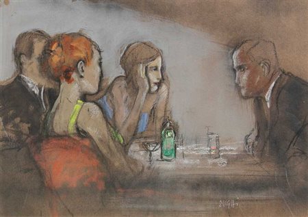 SUGHI ALBERTO Senza titolo tecnica mista su cartoncino cm. 48 X 68 Firma...