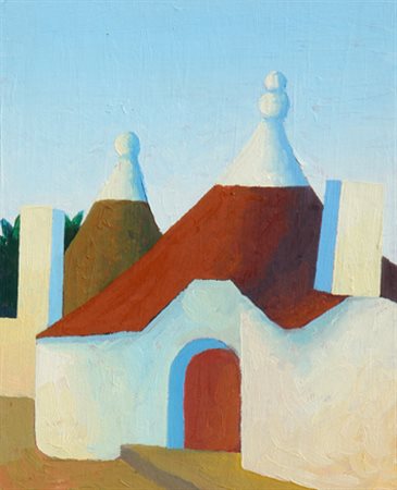 SALVO Alberobello olio su tela applicata su cartone cm. 25 X 20 Firma, titolo...