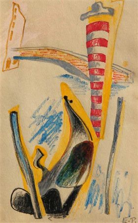 PRAMPOLINI ENRICO Senza titolo pastelli su cartoncino cm. 22 X 13 Iniziali...