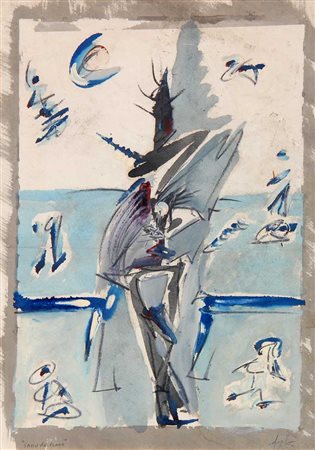 DANGELO SERGIO Sapin de plage 1957 tecnica mista su carta intelata cm. 53 X...