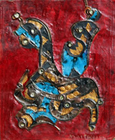 MASTROIANNI UMBERTO Arco e parabola 1980 piombo inciso e colorato cm. 26 X 21...