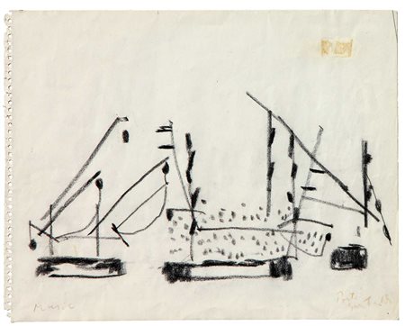 MUSIC ANTON ZORAN Porto Garibaldi 1968 carboncino su carta cm. 21 X 27 Firma...