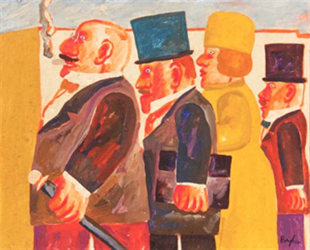 BORGHESE FRANZ Quattro figure olio su tela cm. 40 X 50 Firma 'Borghese' (in...