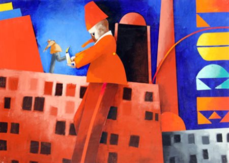 TADINI EMILIO Senza titolo olio su carta applicata su tavola cm. 50 X 70...