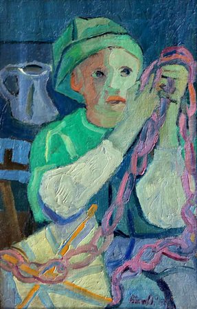 BIROLLI RENATO Ragazzo con l'aquilone 1943 olio su tela cm. 70 X 45 Firma,...