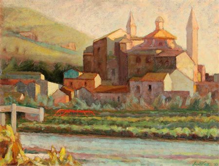 BERTOLETTI NINO Popoli 1952 olio su masonite cm. 64 X 84 Firma, data...