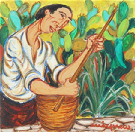 MIGNECO GIUSEPPE Contadino 1960 olio su tela cm. 25 X 25 Firma 'Migneco' (in...