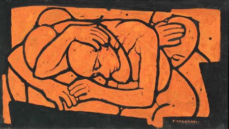 CASORATI FELICE Figure femminili 1958 tempera su cartoncino nero riportato su...