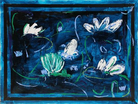 SCHIFANO MARIO Gigli d'acqua 1988 smalto e acrilico su tela cm. 150 X 200...