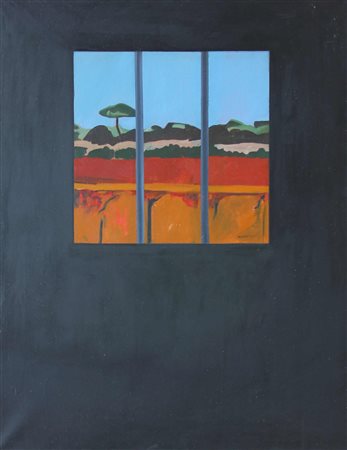 ARROYO ADUARDO El tren de Carabanchel 1964 olio su tela cm. 145 X 111.5...