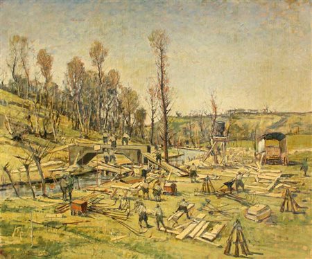 DE BERNARDI DOMENICO Lavoro del genio 1936 olio su tavola cm. 100 X 120...