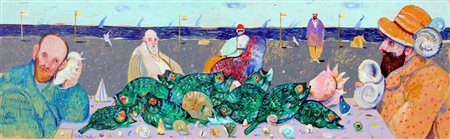 POSSENTI ANTONIO Una spiaggia olio su tavola cm. 30 X 100 Firma 'Possenti'...