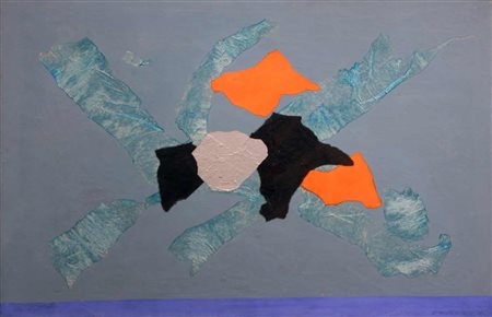 TURCATO GIULIO Composizione anni 70 olio e collage su tela cm. 50 X 70 Firma...