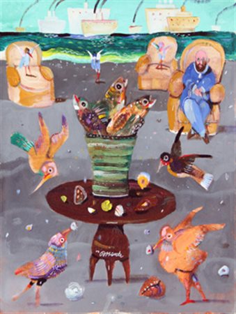 POSSENTI ANTONIO Una spiaggia olio su cartone telato cm. 40 X 30 Firma...