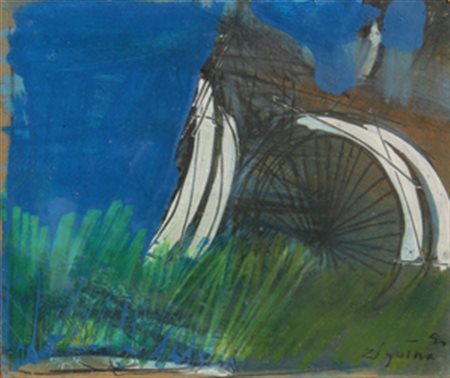 ZIGAINA GIUSEPPE Senza titolo 1950 pittura su cartoncino applicato su tavola...