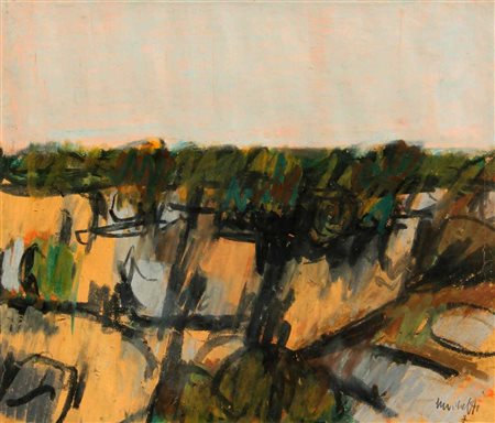 MORLOTTI ENNIO Paesaggio 1986 pastelli su cartoncino cm. 34 X 40 Firma...