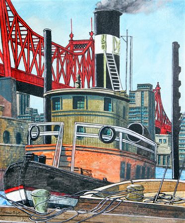 CAPUTO TONINO Harbour old tugs olio su tela cm. 52 X 42 Firma 'Tonino Caputo'...