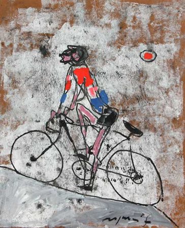 ROGNONI FRANCO Ciclista tecnica mista su cartoncino cm. 41 X 33 Firma...