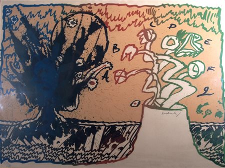 ALECHINSKY PIERRE (Belgio 1927) "Senza titolo" Litografia colorata su carta...