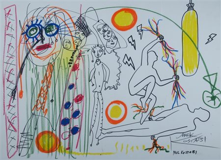 KOSTABI PAUL (Whittier 1962) "Power Players" Pastelli colorati su carta cm....