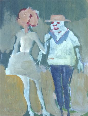 MACCARI MINO (Siena 1898 - Roma 1989) "Incontro" Olio su tavola cm. H: 21.00...