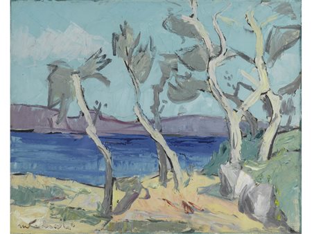 Matteo Pedrali (Palazzolo sull'Oglio 1913-1980) Paesaggio Olio su tela...