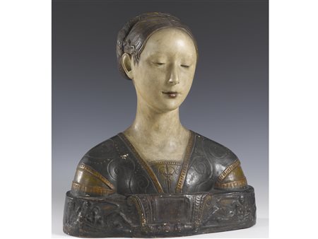 Busto femminile in terracotta policroma Epoca fine XIX secolo Altezza 50 cm,...