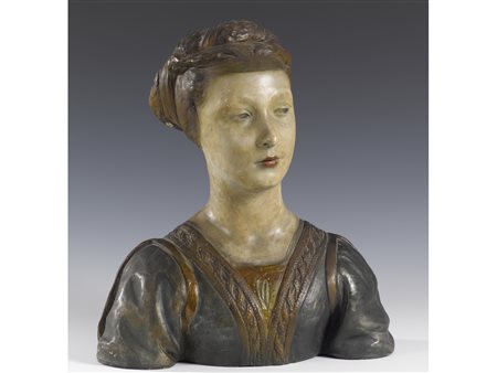 Busto femminile in terracotta policroma Epoca fine XIX secolo Altezza 45 cm,...
