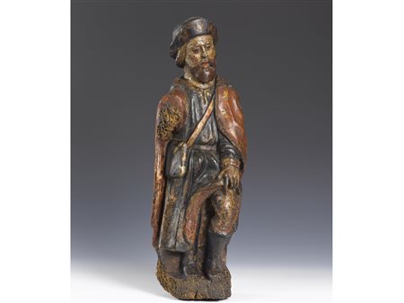 Scuola Italia settentrionale (XVII secolo) San Rocco Legno laccato Altezza 58...