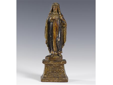 Scuola francese (XVII secolo) Santa Teresa Legno policromo Altezza 23 cm