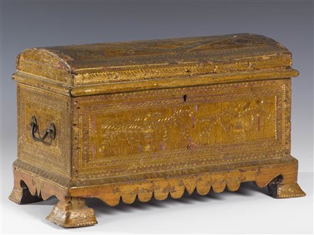 Scuola francese (XVIII secolo) Bauletto Legno e paglia Misure 24.5x45x21.5 cm...