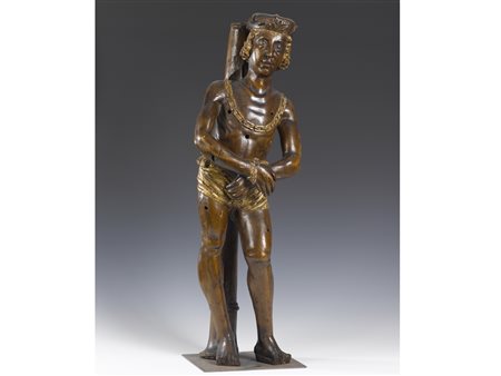 Scultura del XVII secolo San Sebastiano Legno e tracce di doratura Altezza 75...