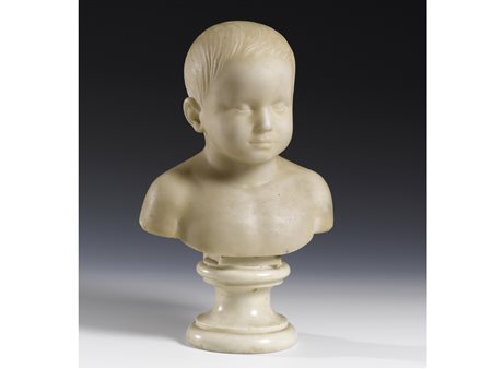 Scuola italiana (XVIII secolo) Testa di bambino Marmo Due parti, la base è...