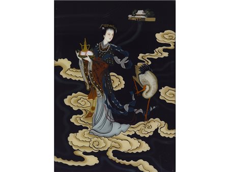 Cina (inizio XX secolo) Guanyn Olio su pannello di legno Misure 54x39 cm