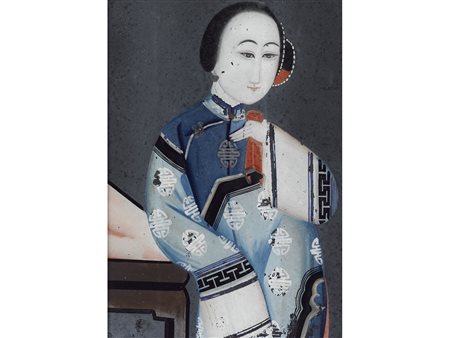 Cina (inizio XX secolo) Guanyn Olio su vetro Misure 36x26 cm