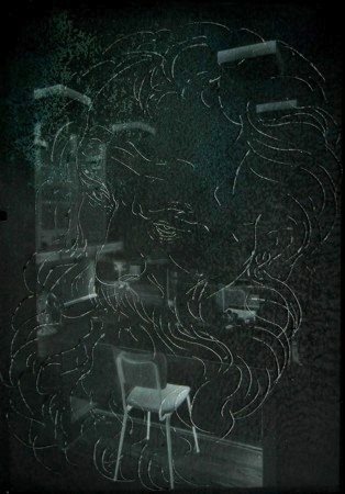 MASSIMO PULINI Lo spirito, 2010 Graffito su negativo vitreo cm 24x18