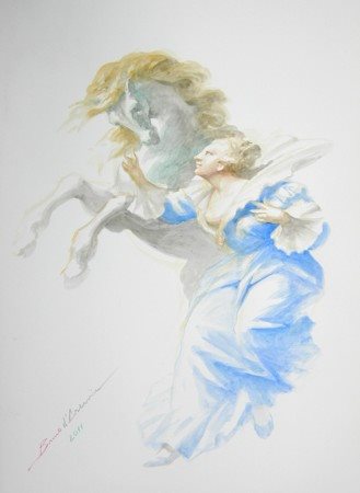 BRUNO D'ARCEVIA Cavallo di corte, 2011 Acquerello su carta cm 70x50