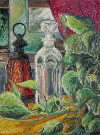 GIULIANA VITALITI Bottiglia e lanterna, 2011 Olio su tela cm 40x30