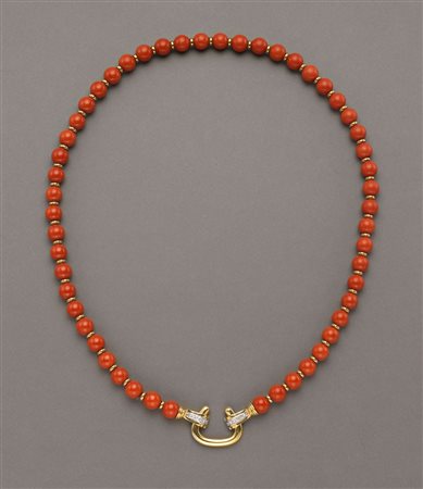 Collana di corallo rosso/arancione mediterraneo 8,50/9,00 mm con...