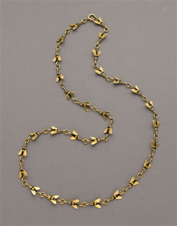 Catena lunga con api modulari smaltate di blu, giallo e nero,lungh. 63,00 cm...