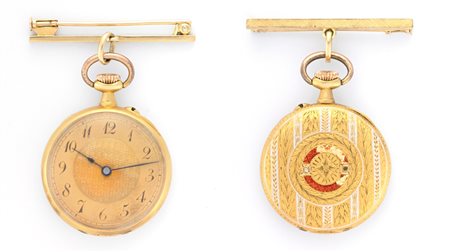 BERT LOCLE - SVIZZERA Orologio da spilla in oro 18K e smalti Anni fine '800...