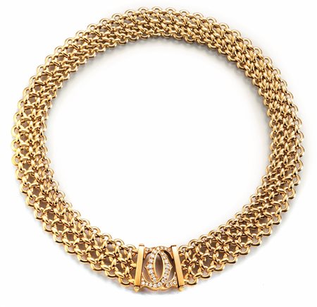 COLLANA, CARTIER, IN ORO GIALLO E DIAMANTI, CON SCATOLArealizzata a tre file...