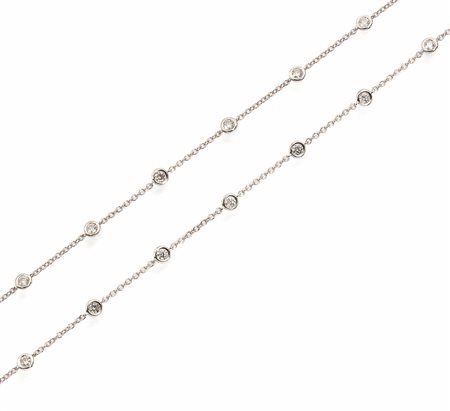 CATENINA IN ORO BIANCO E DIAMANTIrealizzata ad una fila di brillanti con...