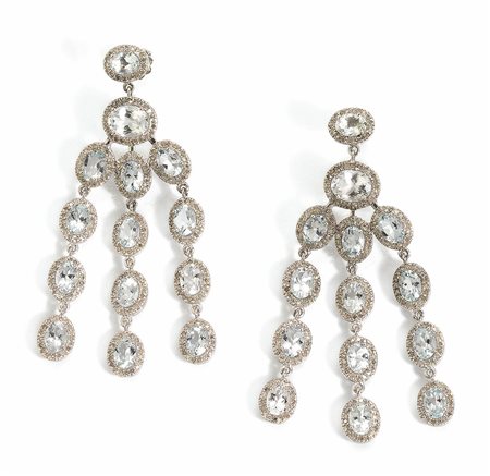 PAIO DI ORECCHINI PENDENTI IN ORO BIANCO, ACQUEMARINE E DIAMANTIciascuno...