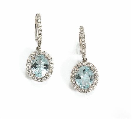 PAIO DI ROECCHINI PENDENTI IN ORO BIANCO, ACQUEMARINE E DIAMANTIciascuno...